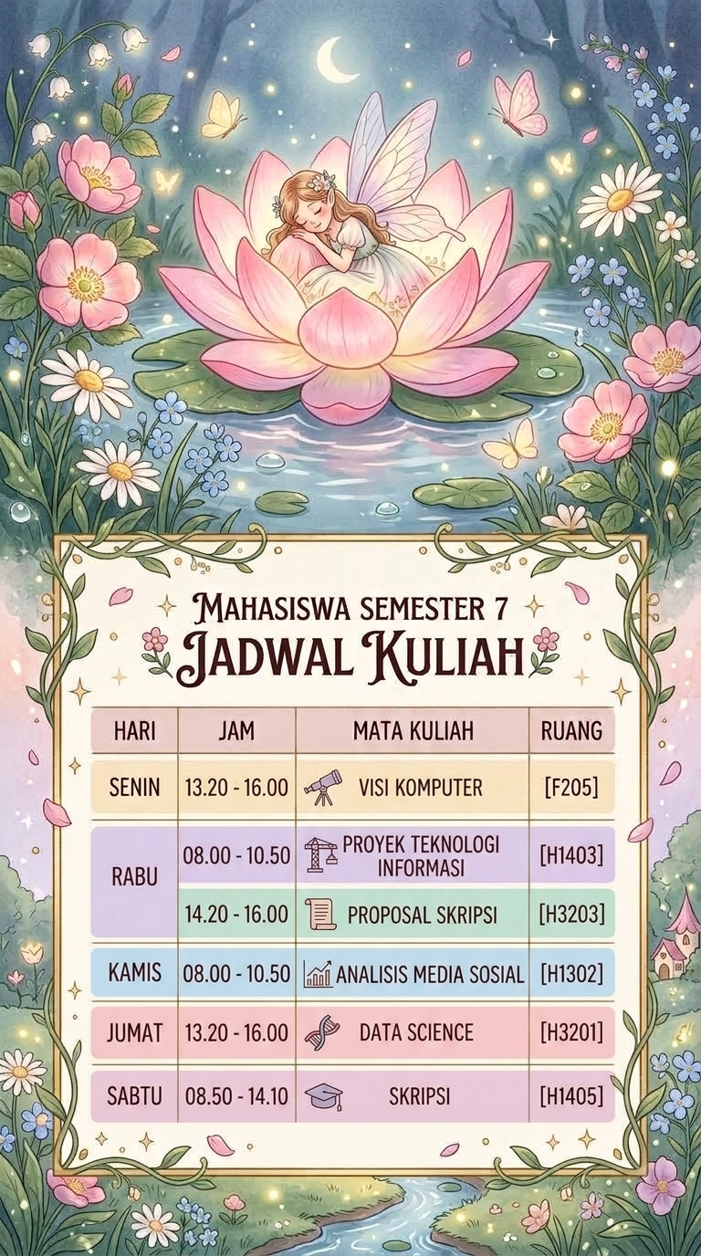 Poster Jadwal Kuliah Semester 7 Thumbelina 9:16